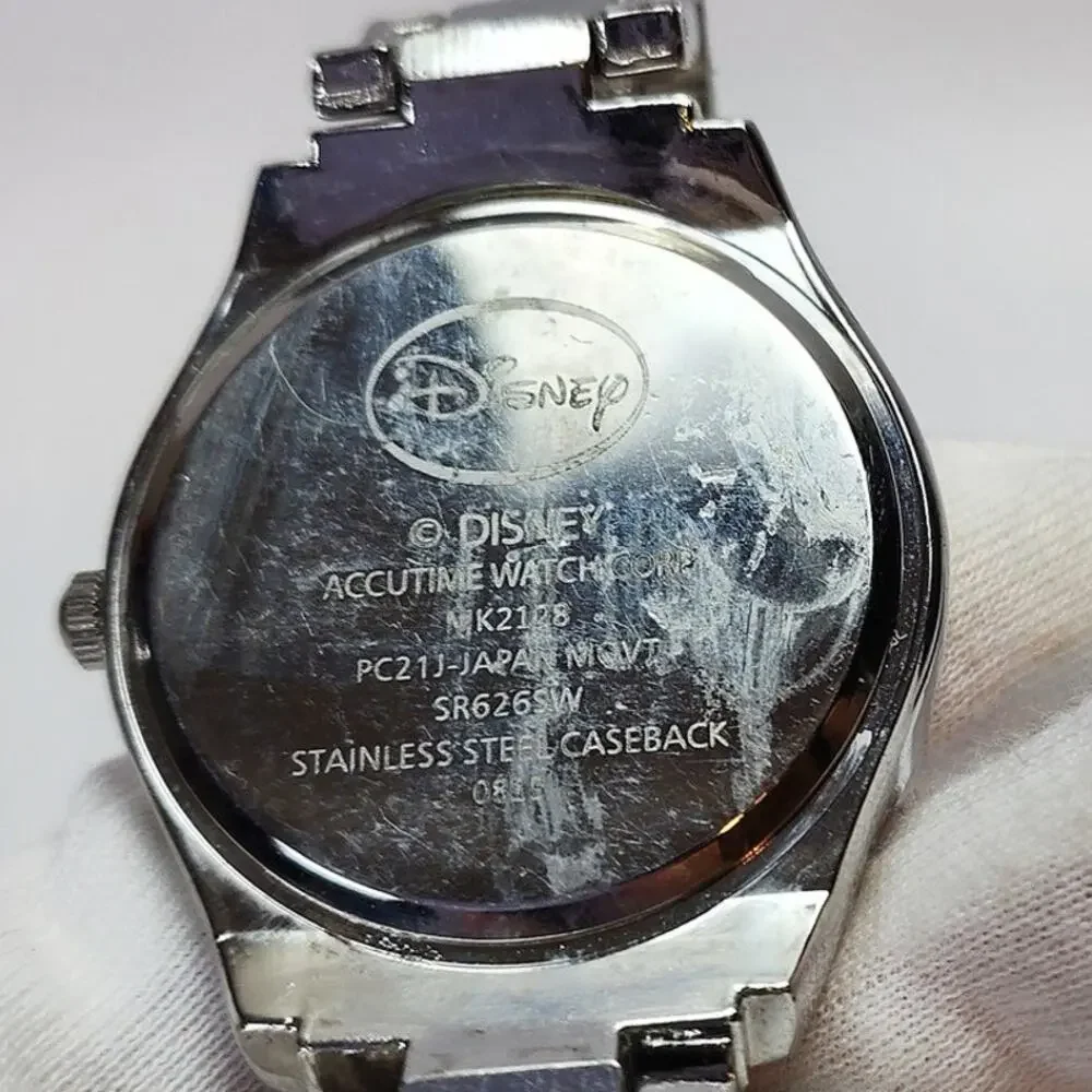 Disney Mickey Mouse Rhinestone Bezel Watch Silver Tone Bracelet